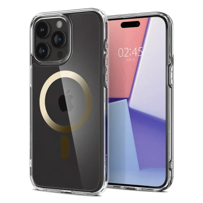 Abbildung von Spigen für iPhone 15 Pro Max Ultra Hybrid MagFit Hülle [Anti Yellowing] Case Handyhülle Transparent Dünn Slim Kompatibel mit MagSafe Gold