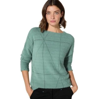 Abbildung von CECIL Damen B322389 Big Featheryarn Jacquard T Shirt, Glaced Salvia Green,XS
