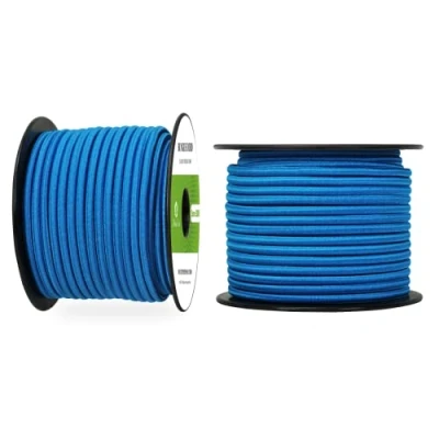 Abbildung von Abma Cord Gummiseil Expanderseil 5mm 30M Gummischnur UV Beständig Planenseil 100% Dehnung Spannseil für Plane, Anhängerplane, Sonnensegel, Zelte, Banner Hellblau