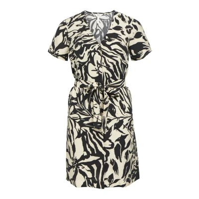 Abbildung von Object Objkarina RE Short NOOS Blusenkleid, Damen, Größe: 34, Sandshell aop black flower