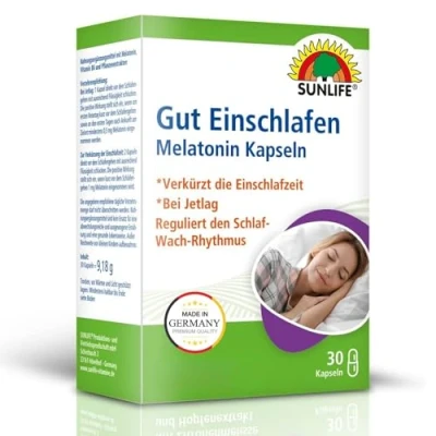 Abbildung von SUNLIFE SUNLIFE® Melatonin Kapseln 60 Stk Einschlafen Schlafhilfe Schlafmittel Bei Jetlag: 1 x Kapsel direkt vor dem Schlafengehen mit ausreichend Flüssigkeit schlucken