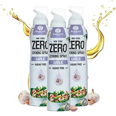Abbildung von Rabeko Zero Kochspray kalorienarm KNOBLAUCH 800 Portionen,2 kcal pro Sprühstoß Pfannenspray zum Braten,Grillen &amp; Backen ohne Zusätze,ohne Zucker Gluten und Laktosefrei 3 x 200ml