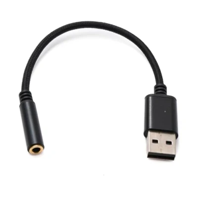 Abbildung von SYSTEM S Audio USB Kabel 20 cm 3,5mm Klinke Buchse zu 2.0 Typ A Stecker AUX Adapter geflochten Schwarz