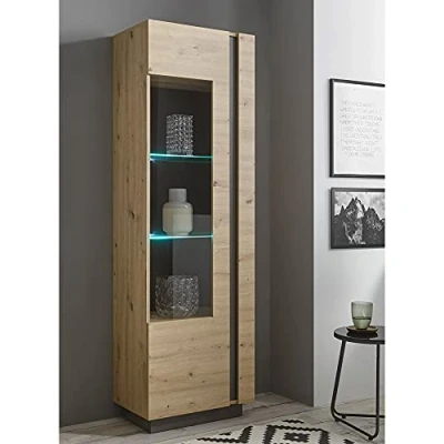 Abbildung von Lomadox Vitrinenschrank mit Beleuchtung in Eiche Artisan Nb. Absetzungen Graphit grau, B/H/T: ca. 60/194/40 cm