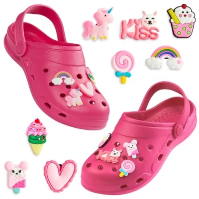 Abbildung von CityComfort Clogs Kinder, Gartenschuhe Sommerschuhe Mädchen mit Anhängern (Pink, 33/34 EU)