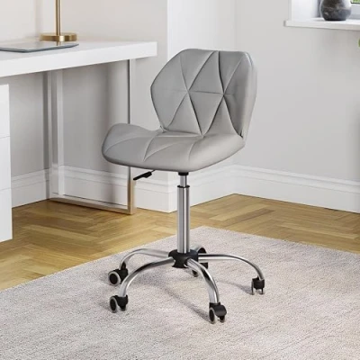 Abbildung von Vida Designs Geo Büro Computer Stuhl, grau, Gaming Sekretär, Beine mit Drehrollen, Höhe verstellbar, Chrom, Polyurethan Kunstleder