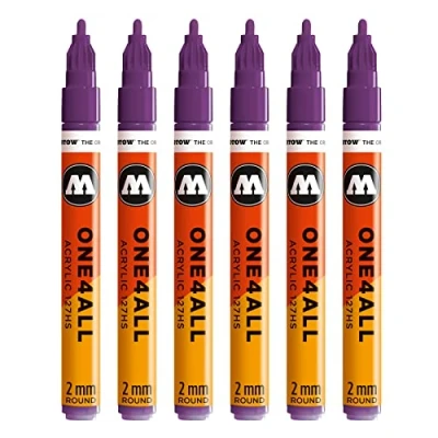 Abbildung von Molotow One4All 127HS Acryl Marker (2,0 mm Strichstärke, hochdeckend und permanent, UV beständig, für fast alle Untergründe) 6 Stück Farbe 042 johannisbeere
