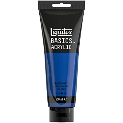 Abbildung von Liquitex 88700225 Basics Acrylfarbe, monopigmentierte Künstlerpigmente, lichtecht, mittlere Viskosität, Archivqualität, seidenglänzender Finish, 250ml Tube Phthalozyaninblau