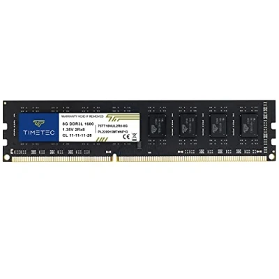 Abbildung von Timetec 8 GB DDR3L / 1600 PC3L 12800 PC3 (PC3 12800U) Nicht ECC ungepuffert 1,35 V 1,5 CL11 2Rx8 Dual Rank 240 Pin UDIMM Desktop PC Computerspeicher RAM Modul Upgrade (8 GB)