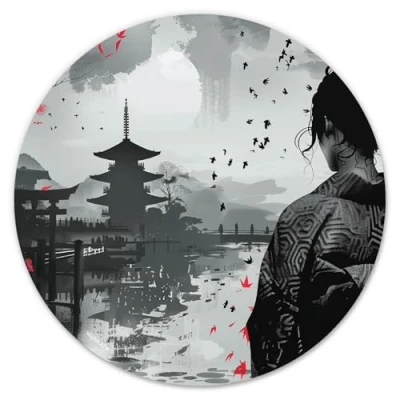 Abbildung von younikat Mauspad Motiv Asiatisch I Ø 22 cm rund Mousepad in Standard Größe rutschfest dv_1469