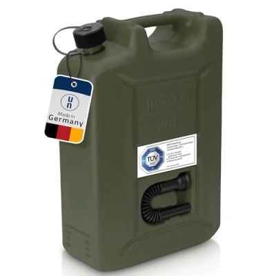 Abbildung von hünersdorff 802010 Kraftstoff Kanister Profi 20L für Benzin, Diesel und andere Gefahrgüter, UN Zulassung, Made in Germany, TÜV geprüfte Produktion, oliv