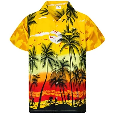 Abbildung von King Kameha Funky Hawaii Hemd, Herren, Kurzarm, Beach, Gelb, XXL