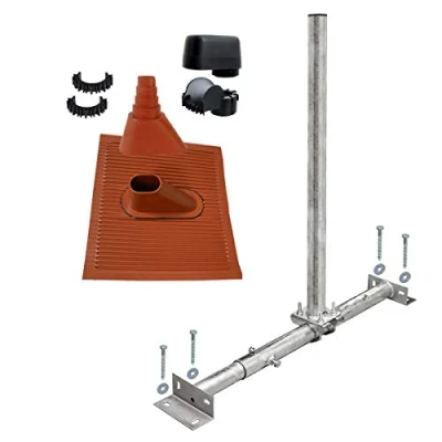 Abbildung von Premium X Basic X100 48F Dachsparrenhalter Satellitenschüssel Montage Set Sparrenhalter feuerverzinkt 1m Mast ALU SAT Ziegel rot Mastkappe