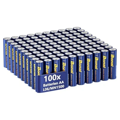 Abbildung von BONAI Longlife Alkaline Batterien AA (100 Stück) 1,5V Mignon LR06 Batterie, leistungsstark, Ideal für Wecker, Fieberthermometer, Dekorative Lampen und andere Geräte mit Hohem Energiebedarf