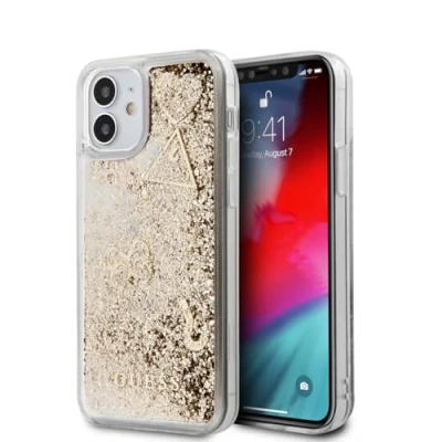 Abbildung von Guess Liquid Glitter Case 4G Pattern Gold iPhone 12 Mini