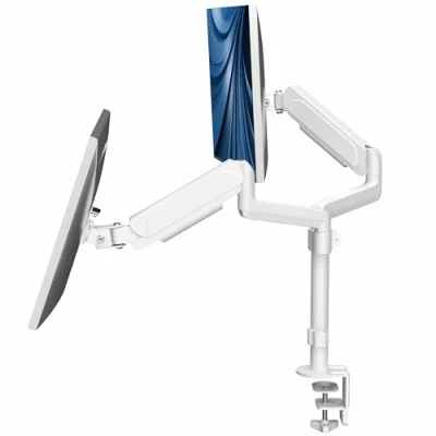 Abbildung von VIVO Dual Monitorarmhalterung für Bildschirme von 43.2 bis 81.3 cm (17 32 Zoll), pneumatische Höhenverstellung, voll schwenkbar, Weiß, STAND V002KW