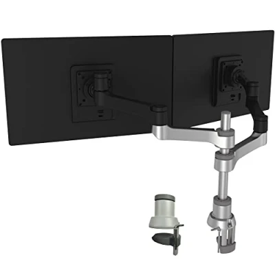 Abbildung von R Go Tools Zepher 4 C2 nachhaltiger Doppel Monitor Arm, Tischhalterung, Justierbar, 8 kg Tragkraft, schwarz/silber, geringer CO2 Fußabdruck