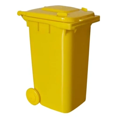 Abbildung von plasteo® 240er Mini Mülltonne Gelb Perfekt als Stifthalter und Abfalleimer Ordnung auf dem Schreibtisch Multifunktional Stilvoll
