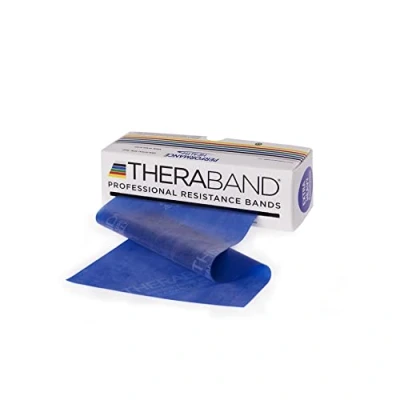 Abbildung von TheraBand 5,50m im Vorratsrolle Fitnessband Gymnastikband Stretchband für Ganzkörpertraining Widerstandsband Terrabänder Therapie, Reha 100% Naturlatex Blau