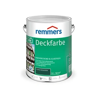 Abbildung von Remmers Deckfarbe flaschengrün, 5 Liter, für innen und außen, Wetterschutzfarbe viele Untergründe, hochdeckend, wetterfest