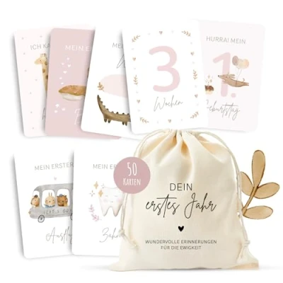 Abbildung von MeinBaby123® Geburtskarte Meilensteinkarten &quot;Dein erstes Jahr&quot; (rosa)
