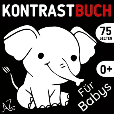 Abbildung von Kontrastbuch Für Babys: Montessori Buch Babys ab 0 Monaten mit süßen Tierbildern in Schwarzweiß zur Förderung der visuellen Wahrnehmung von Kindern