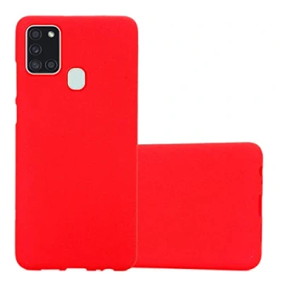 Abbildung von Cadorabo Hülle kompatibel mit Samsung Galaxy A21s Schutzhülle TPU Silikon Case Frost Design Slim Kratzfest Weiche Gummi Rundumschutz für in Rot
