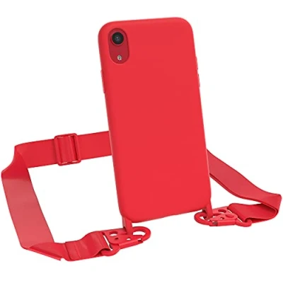 Abbildung von EAZY CASE Premium Silikon 2 in 1 Handykette kompatibel mit iPhone XR Handyhülle Umhängeband, Handykordel Silikonhülle, Hülle Band, Kette für Smartphone, Rot