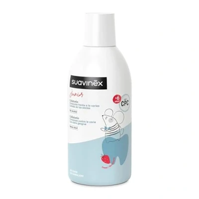 Abbildung von Suavinex, Mundwasser für Jungen und Mädchen ab 6 Jahren, verhindert Karies, schützt Zahnfleisch, alkoholfrei, glutenfrei, mit Fluor, CPC gereinigtem Meerwasser, tägliche Verwendung