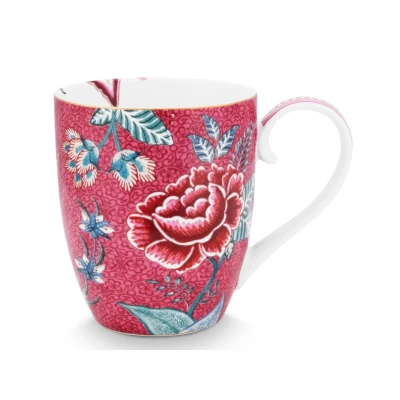 Abbildung von PIP STUDIO Flower Festival Henkelbecher dark pink XL 450 ml