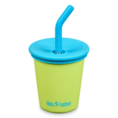 Abbildung von Klean Kanteen Becher Kinderbecher Kid Steel Cup Strohhalm, 18/8 Edelstahl, Polypropylen (BPA frei), Silikon, Trink Edelstahl 296 ml