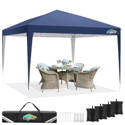 Abbildung von COBIZI Pavillon 3x3, Faltpavillon 3x3 Wasserdicht Stabil, Partyzelt Gartenpavillon UV Schutz 50+ Pavillion Klappbar 3x3m Pop up mit 4 Sandsäcke für Camping,Strand (Dunkelblau)