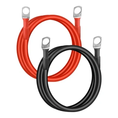 Abbildung von QWORK® 2 Stück Batteriekabel 25mm² 3AWG 100 cm 12V Rot &amp; Schwarz Starthilfekabel mit M10 Ringklemmen für Auto Motorrad LKW Wohnmobil Marine Solar