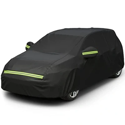Abbildung von Favoto Autoabdeckung Winter Vollgarage Auto Abdeckplane Staubdicht Wasserdicht Autohülle Autoplane Car Cover für 370cm 400cm Schrägheck Schwarz 395cm x 150cm 130cm 2.65kg
