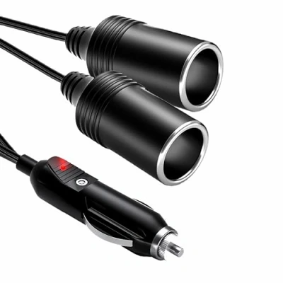 Abbildung von O32CS 12V/24V Auto Zigarettenanzünder Adapter, 1 Stecker auf 2 Steckdosen, Dual USB Port Ladegerät, Praktischer Zweifach Splitter für Auto, SUV, LKW, max. 20A, 28cm