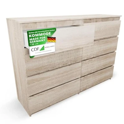 Abbildung von CDF Kommode Malwa M8 140 Farbe: Eiche Sonoma Schrank für Dokumente, Kleinigkeiten Ideal Wohnzimmer, Schlafzimmer, Kinderzimmer, Jugendzimmer und Büro 8 geräumige Schubladen