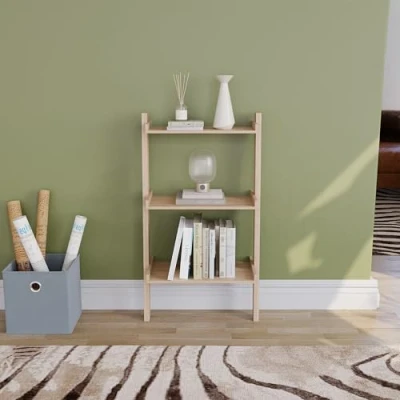 Abbildung von Vida Designs Bücherregal mit 3 Ebenen, Anlehnung, Regal für Wohnzimmer, Büro, Möbel (Kiefer)