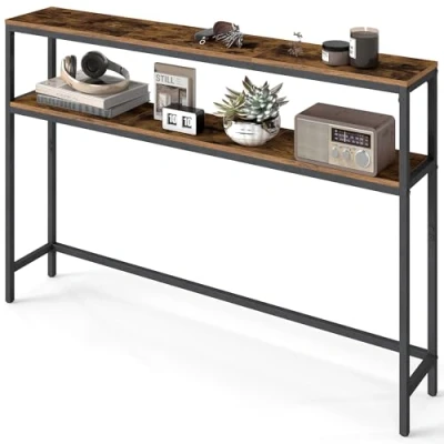 Abbildung von VASAGLE Konsolentisch, schmaler Sofatisch mit 2 Ablagen, 20 x 120 80 cm, Flurtisch, Ebenen, für Flur, Wohnzimmer, Schlafzimmer, vintagebraun tintenschwarz LNT133K01