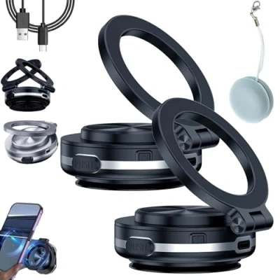 Abbildung von Gienslru Maggrip Pro 360 2.0, Nixie Phone Holder, Fall Car Electric Suction Cup Vacuum Magnetic Rotating Magnet Holder for iPhone (2*Black)