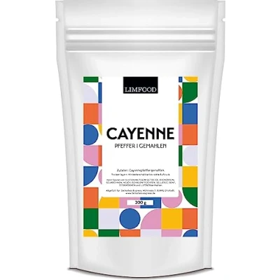 Abbildung von Limfood 200g Cayennepfeffer, Gewürz Cayenne Pfeffer Chili Pulver, gemahlen, fruchtig scharf, Chilipulver
