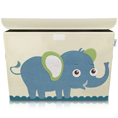 Abbildung von LIFENEY Aufbewahrungsbox Kinder groß 51 x 36 I Spielzeugkiste Kiste mit Deckel für Kinderzimmer Aufbewahrungsboxen Spielzeugaufbewahrung (Elefant)