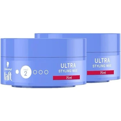 Abbildung von Schwarzkopf TAFT Ultra Styling Wax (2x 75ml), Haarwax für bis zu 24 Stunden Kontrolle flexibler Frisuren, schonend Haar und Kopfhaut, veganes, Haarstyling