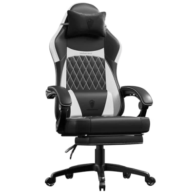 Abbildung von Dowinx Gaming Stuhl Racing Gamer Stuhl, Ergonomischer Sessel mit Lendenwirbelstütze, Chair PU Leder 150KG, Schwarz Weiß