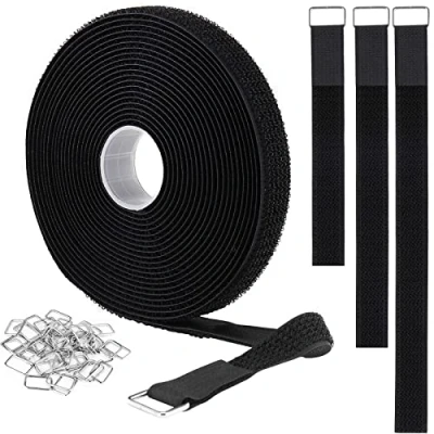 Abbildung von YMCRLUX 2.5cm x5m Klettverschluss band mit 25 Metallschnallen, verstellbare Befestigungskabelgurte, zuschneidbarer Cinch Gurt, 2.5 cm breit, schwarz