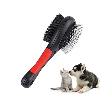Abbildung von Fellbürste Katzenbürste Hundebürste Zwei funktionale Bürstenseiten Haustierbürste mit Drahtstiften Borsten für Verfilzungen Knoten und Unterfell, Kurz bis Langhaar(M)