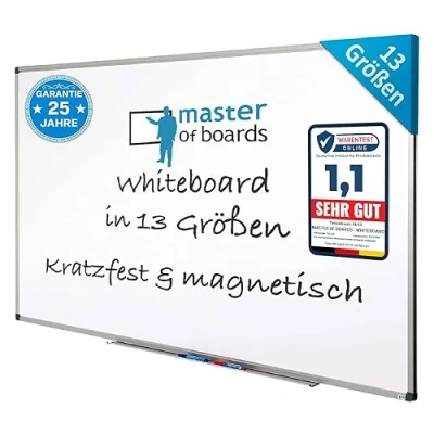 Abbildung von MOB Magnetisches Whiteboard 110x80cm mit Alurahmen und abnehmbare Stiftablage für Büro, Heim Schule, Magnettafel kratzfest trocken abwischbar Magentboard in Hoch oder Querformat