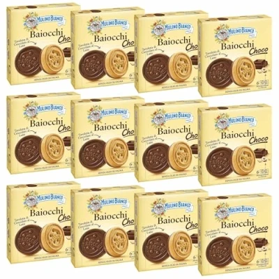 Abbildung von MULINO BIANCO Baiocchi Choco Italienische Kekse mit Schokoladenfüllung 144g x 12 Pakete