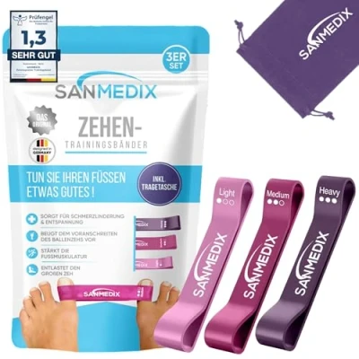 Abbildung von Sanmedix Hallux Valgus Zehenspreizer Trainingsband für den Zeh Korrektur Set Damen und Herren zur Schmerzlinderung von Ballenzehen (Basic Pink)