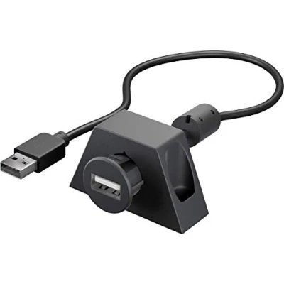 Abbildung von Goobay 95445 USB Verlängerung inkl. Halterung für MP3 Autoradio / 2.0 Typ A Verlängerungskabel 480 Mbits Kabel Schwarz 1,2 Meter