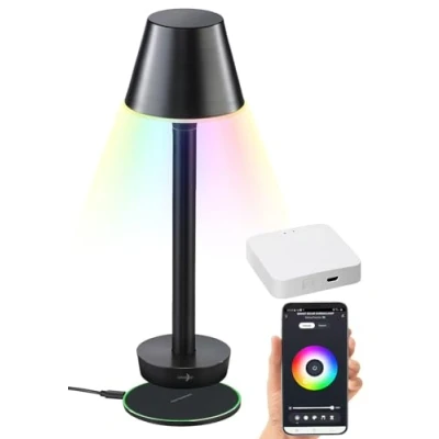 Abbildung von Luminea Home Control Akkutischlampe: Smarte Outdoor Tischlampe mit WLAN Gateway, RGB CCT LEDs, App, IP67 (Outdoor Tischleuchte, Sprachsteuerung, LED Leuchte)